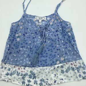 Hippie Rose Blue Floral Tassel Tank Top NWT